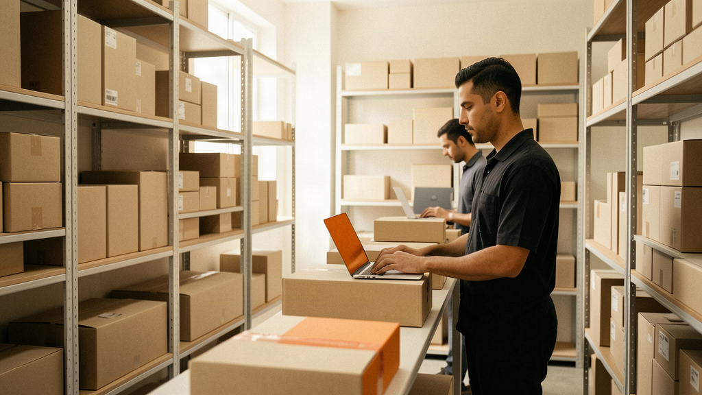 E-commerce retailer packing orders